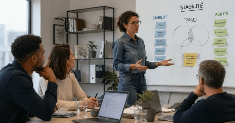 Illustration de la stagilité, concept qui désigne l’équilibre entre stabilité pour les collaborateurs et agilité pour l’organisation