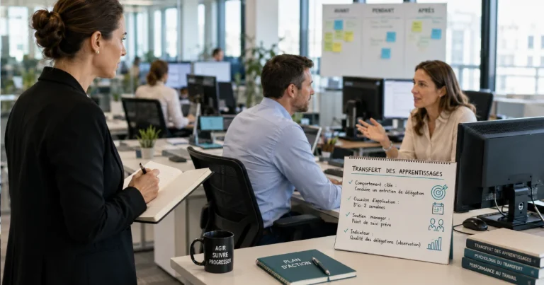 un concepteur de transfert observe le travail réel des managers après une formation