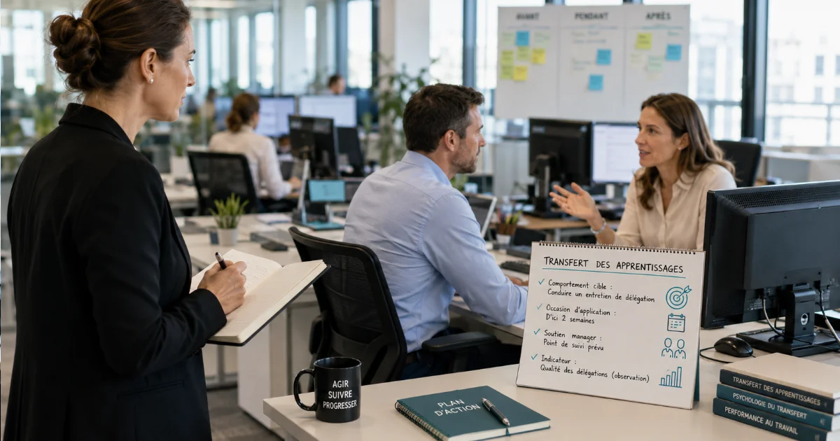 un concepteur de transfert observe le travail réel des managers après une formation