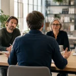 groupe de managers et de salariés échangeants autour d'une table