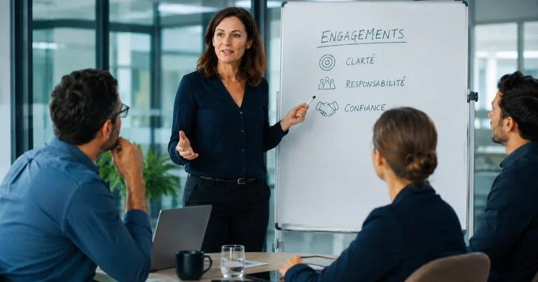 une transfer designer donne une formation à des formateurs en management