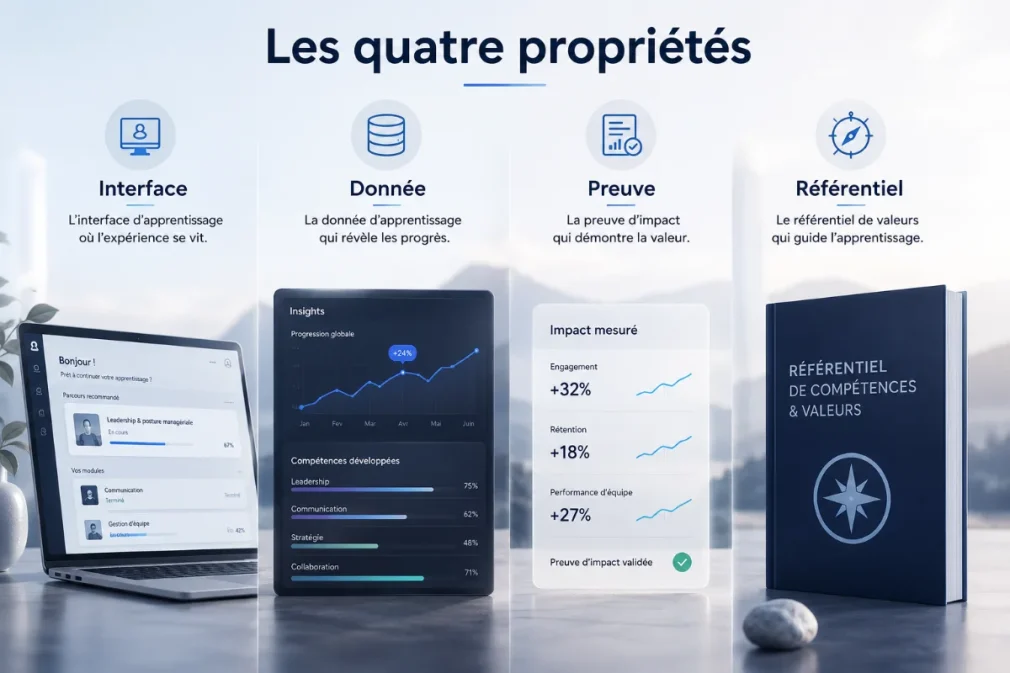 schéma des quatre propriétés d'un dispositif de formation managériale