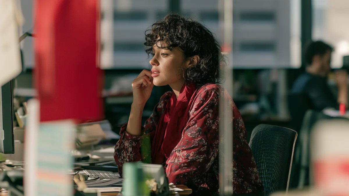 femme à son bureau cherche le responsable de l'échec de la transformation