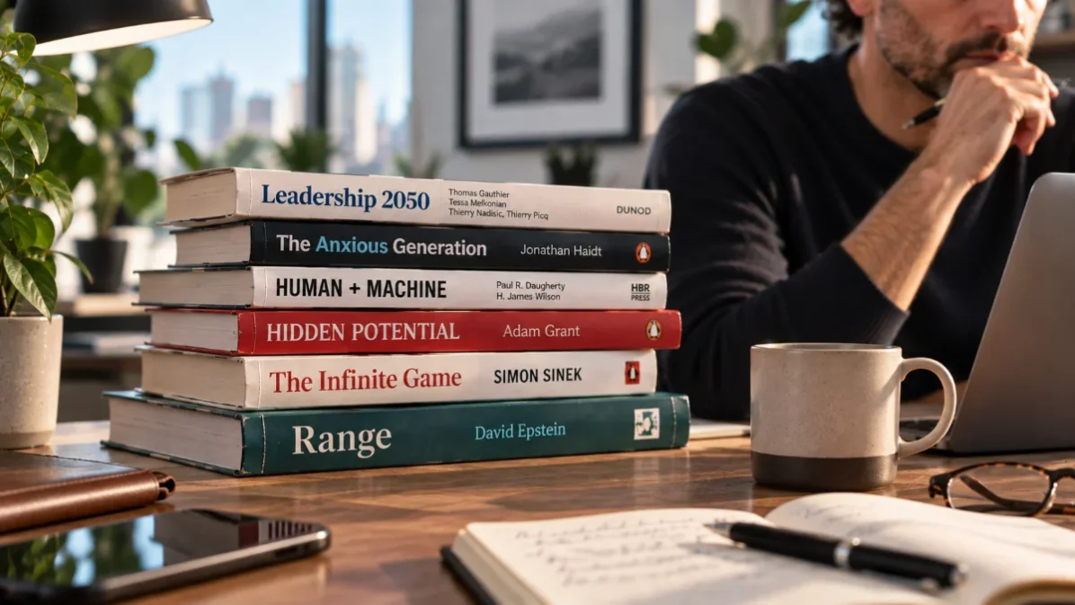 les livres de management 2026 posés en pile sur un bureau