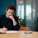 un manager rempli un autodiagnostic managériale seul dans son bureau